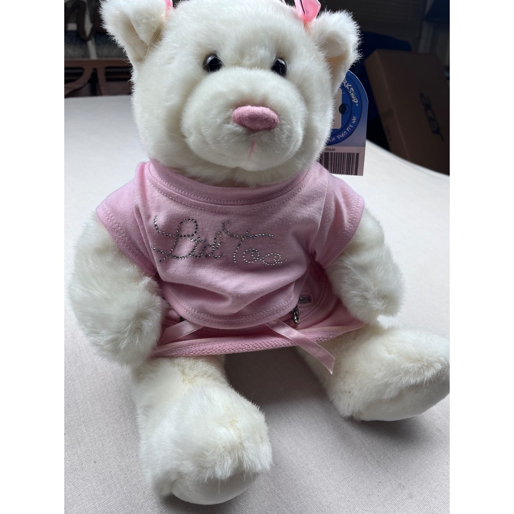 Build A Bear Workshop White Plush Teddy Bear Limited Too Pink Rhinestone Outfit